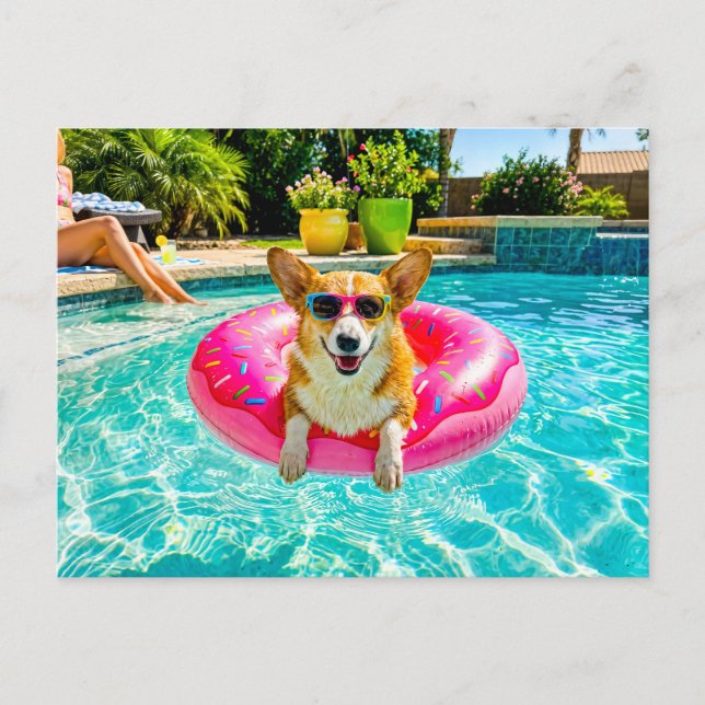 Carte Postale Corgi sur un flotteur en donut (Devant)