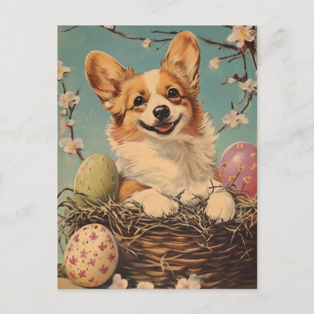 Carte Postale Corgi Vintage Pâques (Devant)
