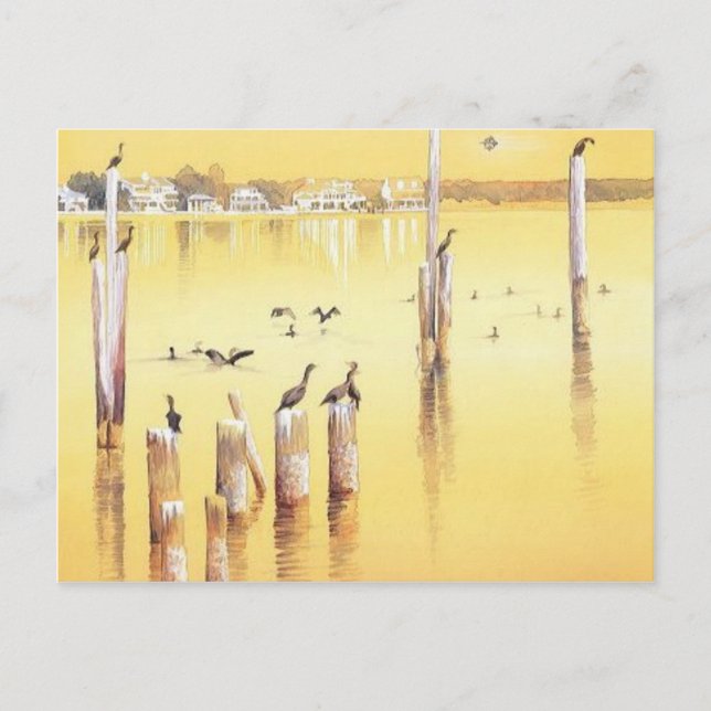 Carte Postale "Cormorants" Aquarelle Plage Oiseaux (Devant)