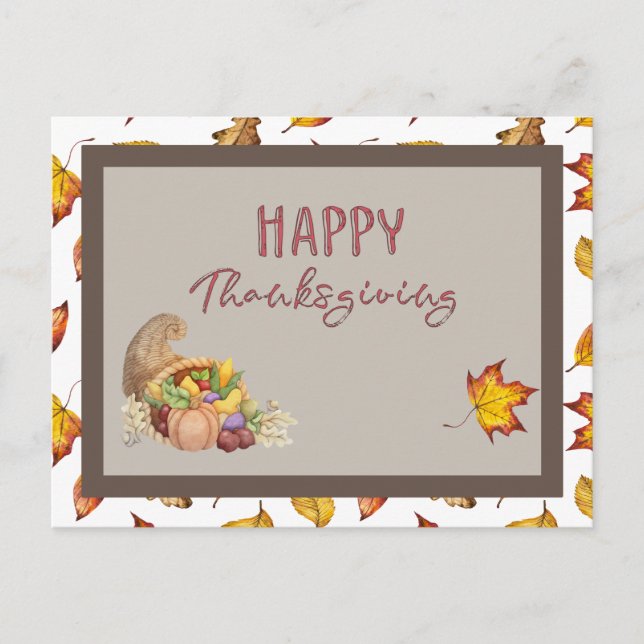 Carte Postale Corne d'abondance de Thanksgiving Panier Feuilles  (Devant)