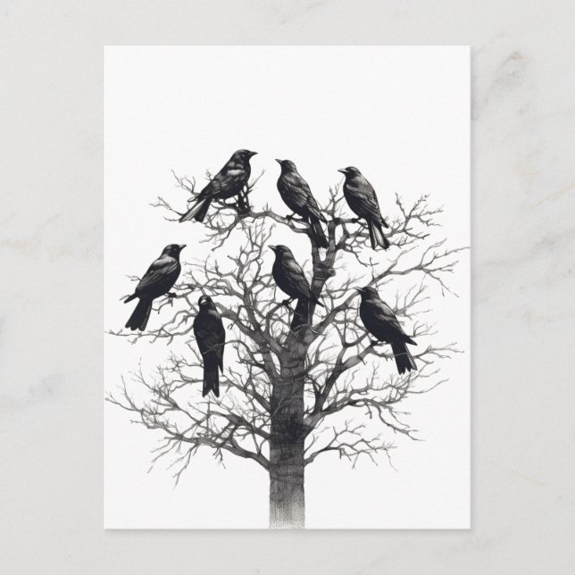 Carte Postale Corneille Corneille Noire Mysace Arbre Conception (Devant)
