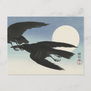 Carte Postale Corneilles à la peinture de Pleine lune par Ohara 