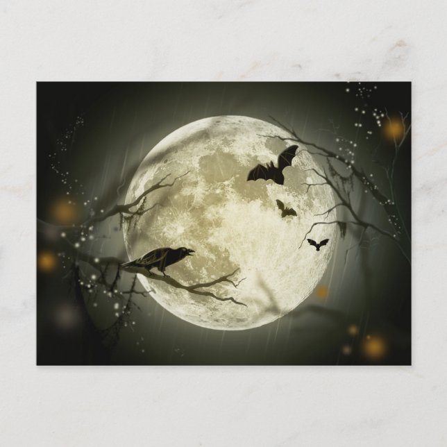 Carte Postale Corneilles Éffrayantes de la Lune d'Halloween (Devant)