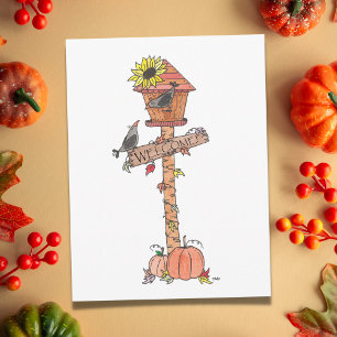 Carte Postale Corneilles en automne Birdhouse Tournesol et Citro