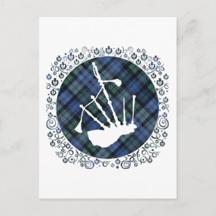 Carte Postale Cornemuse Silhouette sur tartan