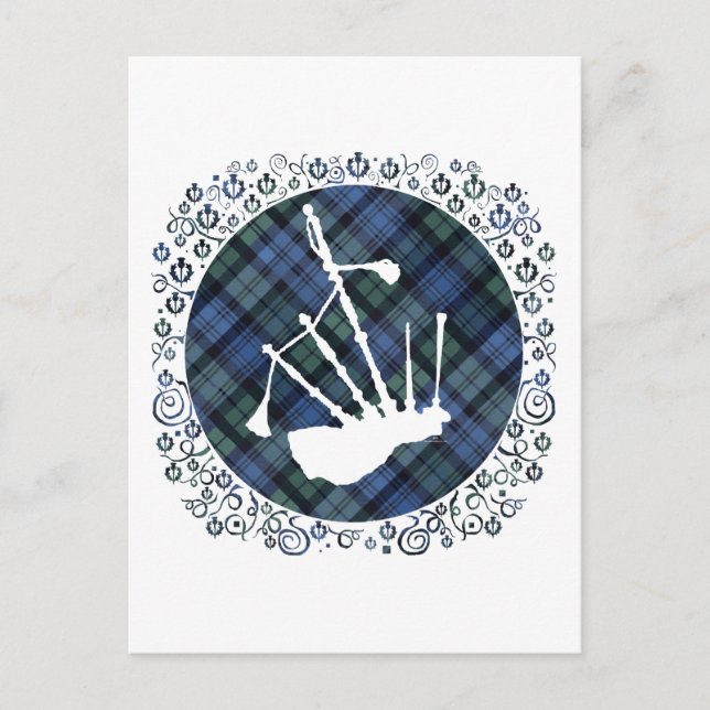 Carte Postale Cornemuse Silhouette sur tartan (Devant)