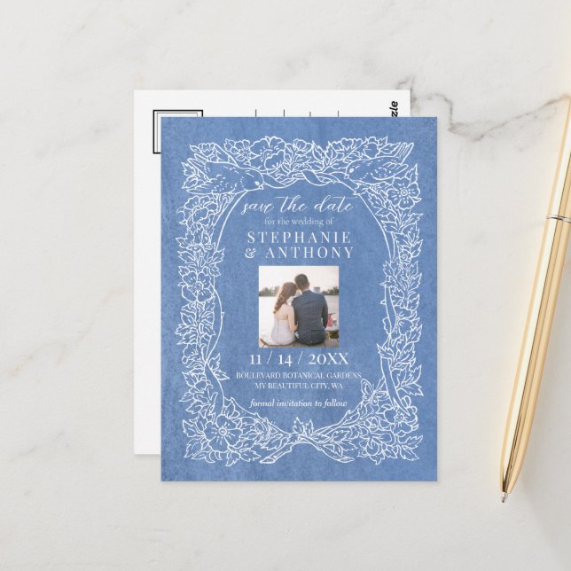 Carte Postale Cornflower Blue Photo Floral Date de sauvegarde (Devant/Arrière en situation)