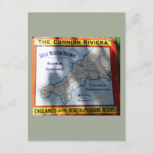 Carte Postale Cornish Riviera train poster vintage, UK