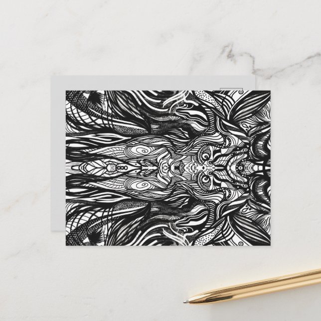 Carte Postale Corps visage de Chouette noire (Devant/Arrière en situation)