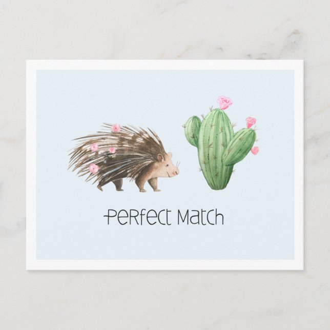 Carte Postale Correspondance parfaite | Cute Porcupine & Cactus  (Devant)