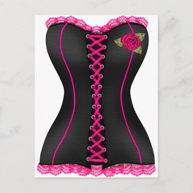 Carte Postale Corset Noir Rose rose (Devant)