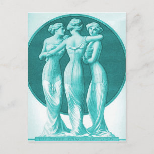 Carte Postale Corsets vintages, Trois grilles turquoise