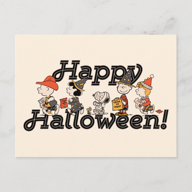 Carte Postale Cortège joyeux d'Halloween de la bande de Peanuts (Devant)