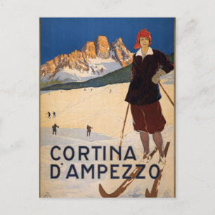 Carte Postale Cortina d'Ampezzo Italie Vintage Ski d'hiver Neige