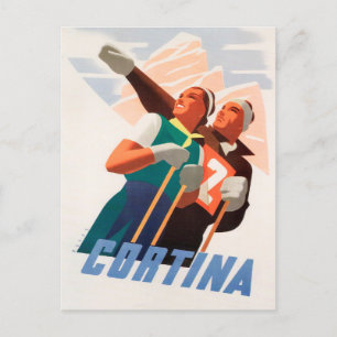 Carte Postale Cortina, Italie Vintage voyage de ski de neige Car