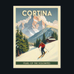 Carte Postale Cortina vintage Italie Dolomites Montagnes Ski<br><div class="desc">N'importe qui aimerait recevoir cette carte postale vintage de voyage italien avec une illustration retro de ski de ski à Cortina,  Italie,  la perle des montagnes des Dolomites!</div>