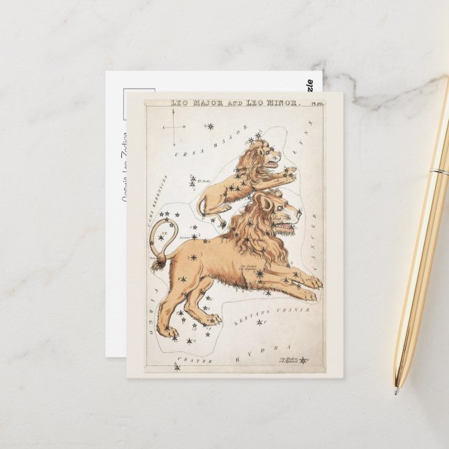 Carte Postale Cosmique Lion Zodiaque (Devant/Arrière en situation)