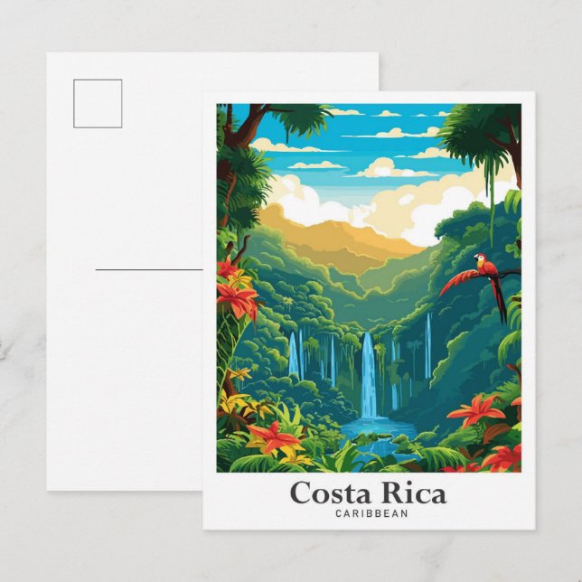 Carte Postale Costa Rica Caraïbes Illustration Vintage voyage (Devant / Derrière)