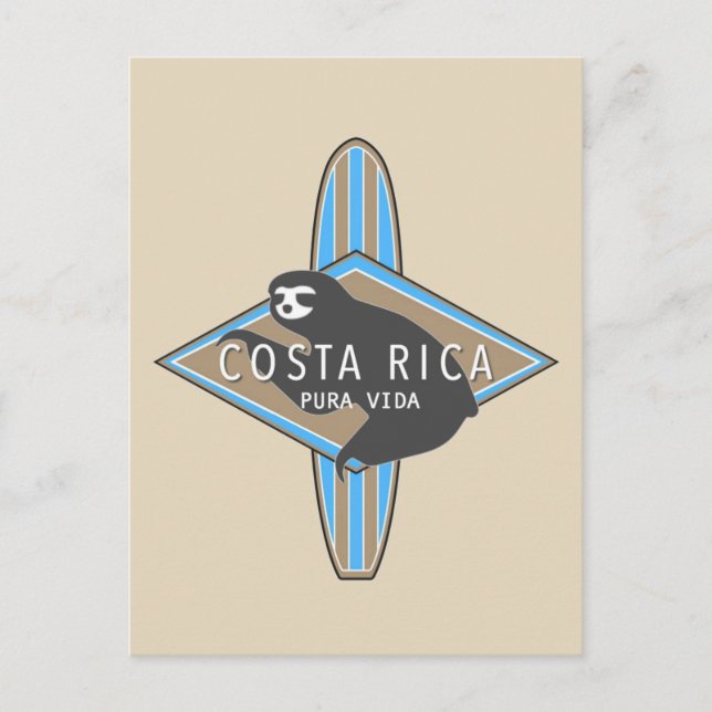 Carte Postale Costa Rica Surfing Sloth Postcard (Devant)