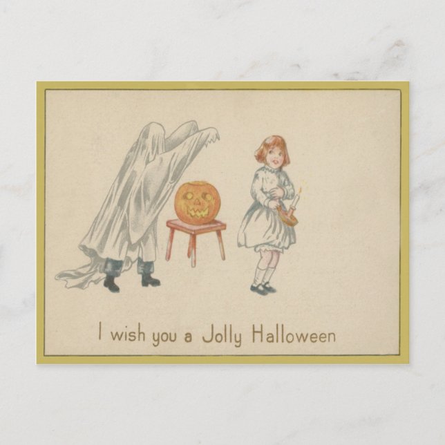 Carte Postale Costume de Fantôme de Fille Effrayée Citrouille Ja (Devant)