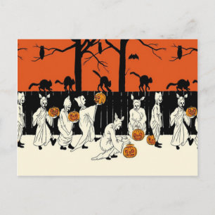 Carte Postale Costume de fantôme Jack-o'-lantern Chat noir Chat