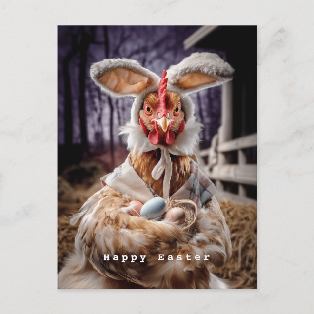 Carte Postale Costume de lapin de Pâques poulet drôle (Devant)