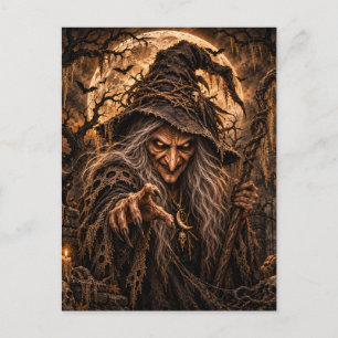 Carte Postale Costume de sorcière méchante pour fête d'Halloween