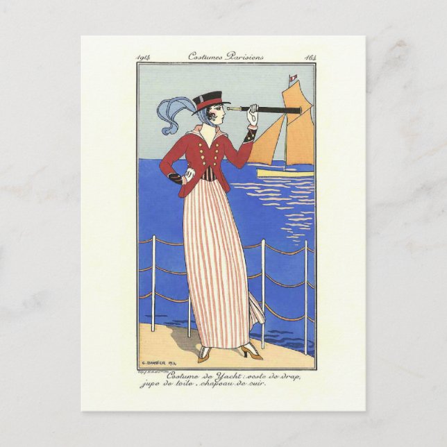 Carte Postale Costume de Yacht Mode Illustration Barbier (Devant)