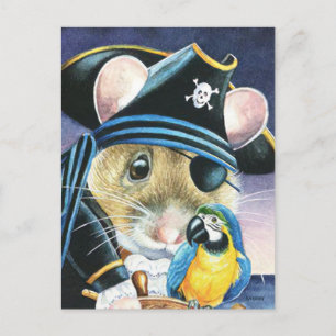 Carte Postale Costume Halloween Pirate Souris Aquarelle Art