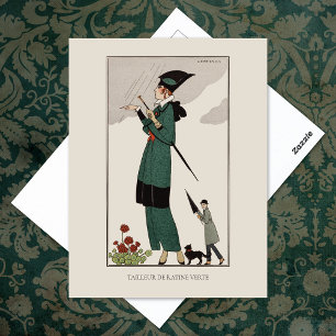Carte Postale Costume vert Barbier Mode Vintage française