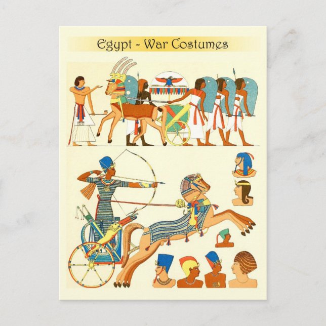 Carte Postale Costumes de guerre et casques d'Egypte (Devant)