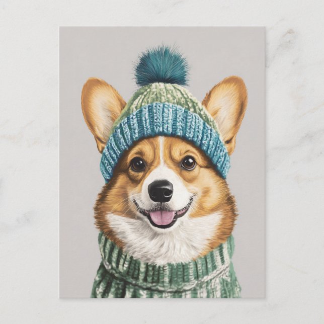 Carte Postale Cosy Corgi en hiver (Devant)