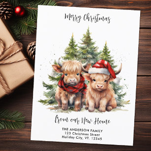 Carte Postale Cosy Highland Cow Nouvelle adresse Christmas Movin
