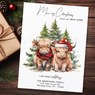 Carte Postale Cosy Highland Cow Nouvelle adresse Joyeux Noël