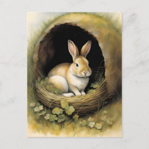 Carte Postale Cosy Rabbit dans son Burrow