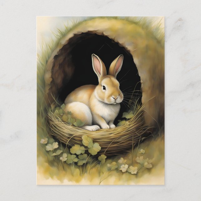 Carte Postale Cosy Rabbit dans son Burrow (Devant)