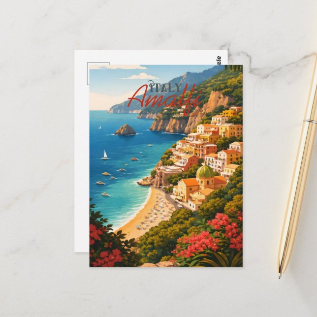 Carte Postale Côte amalfitaine Italie (Devant/Arrière en situation)