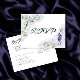 Carte Postale Côté Chic   Réponse RSVP marine violet et vert cit