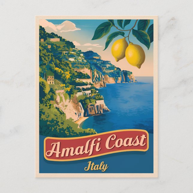 Carte Postale Côte d'Amalfi Vintage voyage Italie Pittoresque ré (Devant)