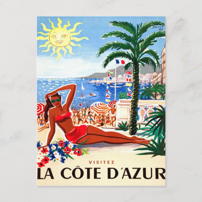 Carte Postale Côte d'Azur, bikini fille sur la plage, France (Devant)
