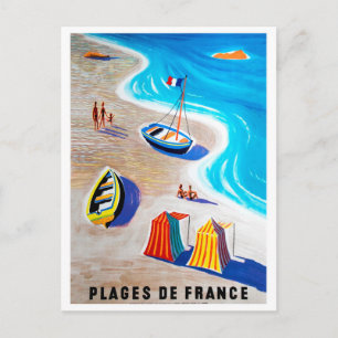 Carte Postale Côte d'Azur, gens sur la plage, bateaux de pêche