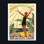 Carte Postale Côte d'Azur vintage, France -<br><div class="desc">La Côte d'Azur est le littoral méditerranéen de la partie sud-est de la France, y compris l'Etat souverain de Monaco. Il n'y a pas de frontière officielle, mais on considère généralement qu'elle s'étend de la frontière italienne à l'est à Saint-Tropez, Hyères, Toulon ou Cassis à l'ouest. Ce littoral était l'une...</div>