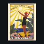 Carte Postale Côte d'Azur vintage Voyage France<br><div class="desc">N'importe qui aimerait recevoir cette carte postale d'affiche de voyage avec une illustration rétro de la Côte d'Azur sur la Côte d'Azur. Sur la côte française,  il y a du soleil toute l'année sur la plage !</div>