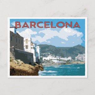 Carte Postale Côte de Barcelone, Espagne style de voyage vintage