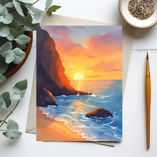 Carte Postale Côte de coucher de soleil Vagues de l'océan de l