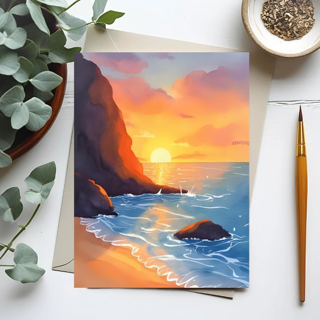 Carte Postale Côte de coucher de soleil | Vagues de l'océan de l (Créateur téléchargé)