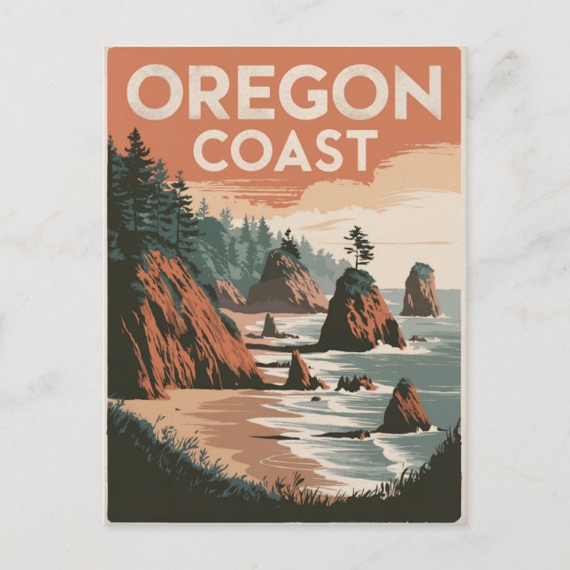 Carte Postale Côte de l'Oregon Vintage (Devant)
