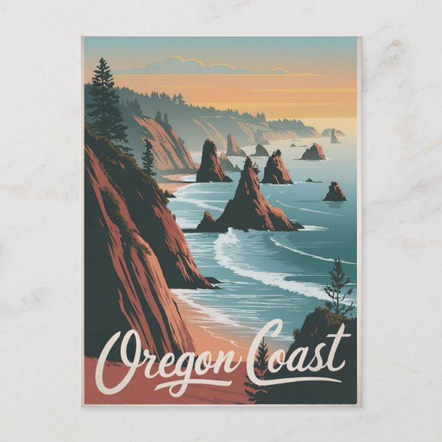 Carte Postale Côte de l'Oregon Vintage (Devant)