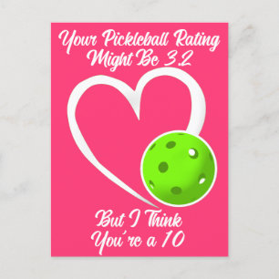 Carte Postale Cote de Pickleball Saint-Valentin Cœur Vert Rose