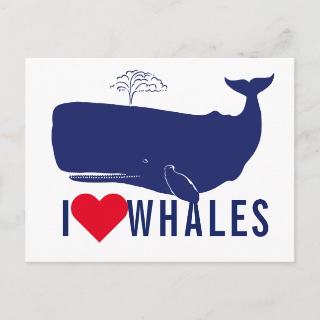 Carte Postale Côtier I Love Whales Citation Moderne Typographie  (Devant)